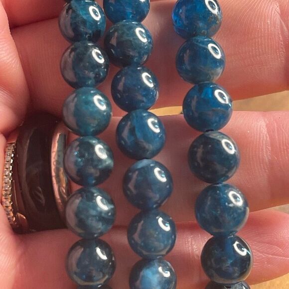 Apatite gemmy teal stretch beaded bracelet 7” crystal healing beads 8mm - Picture 8 of 9